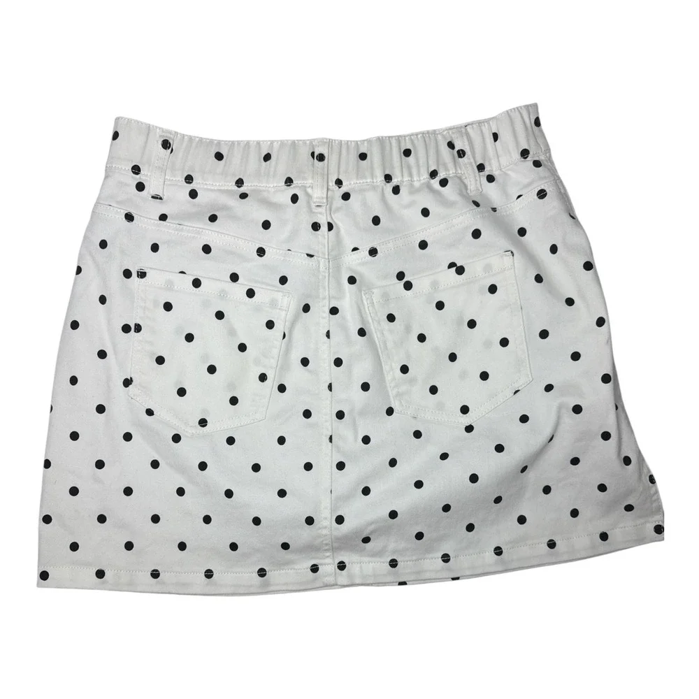 Boston Proper Polka Dot Skirt Womens 8 White Good Denim Mini Quiet Luxury